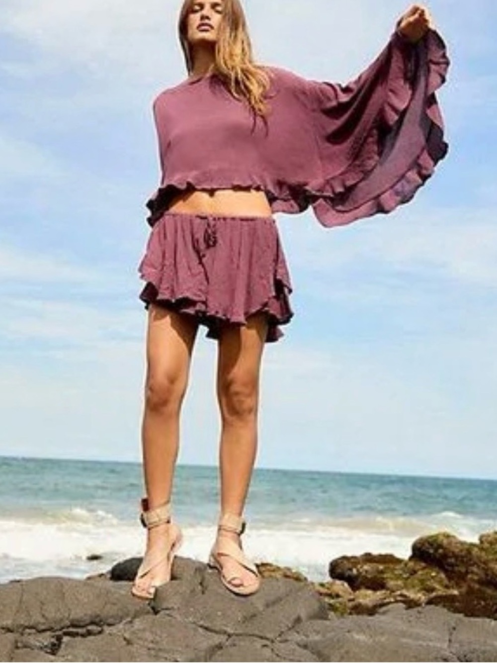 Free People - NWT Free-est Delilah Decadent Chocolate Flowy Long Sleeve Blouse L